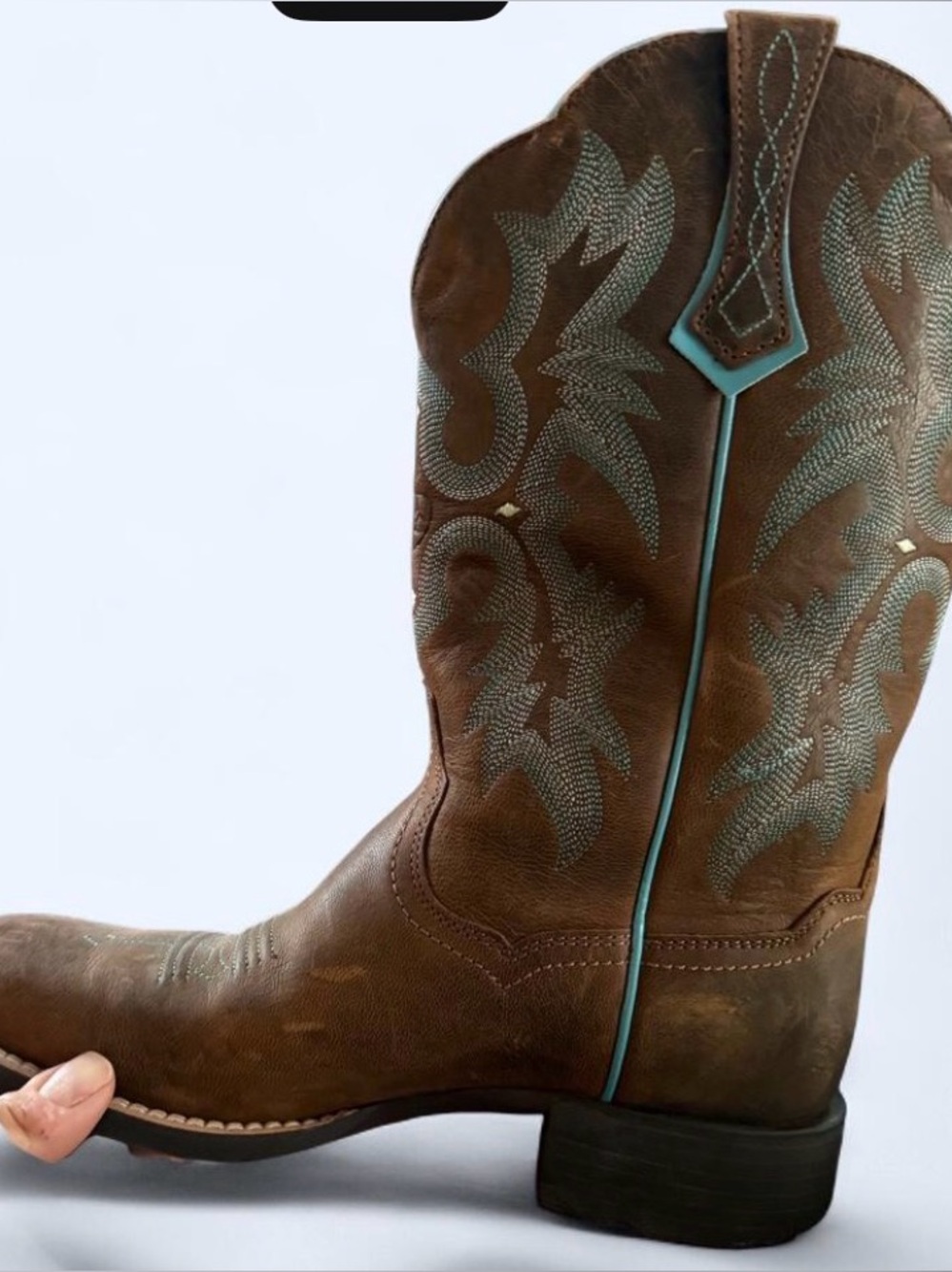 Women’s Brown Leather Western Cowboy Boot with Teal Stitching